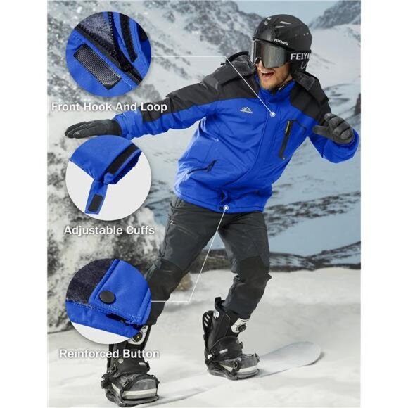 Men's Winter Coats Water Resistant Ski Snow Jacket Warm Fleece Jacket Raincoats - Picture 6 of 7